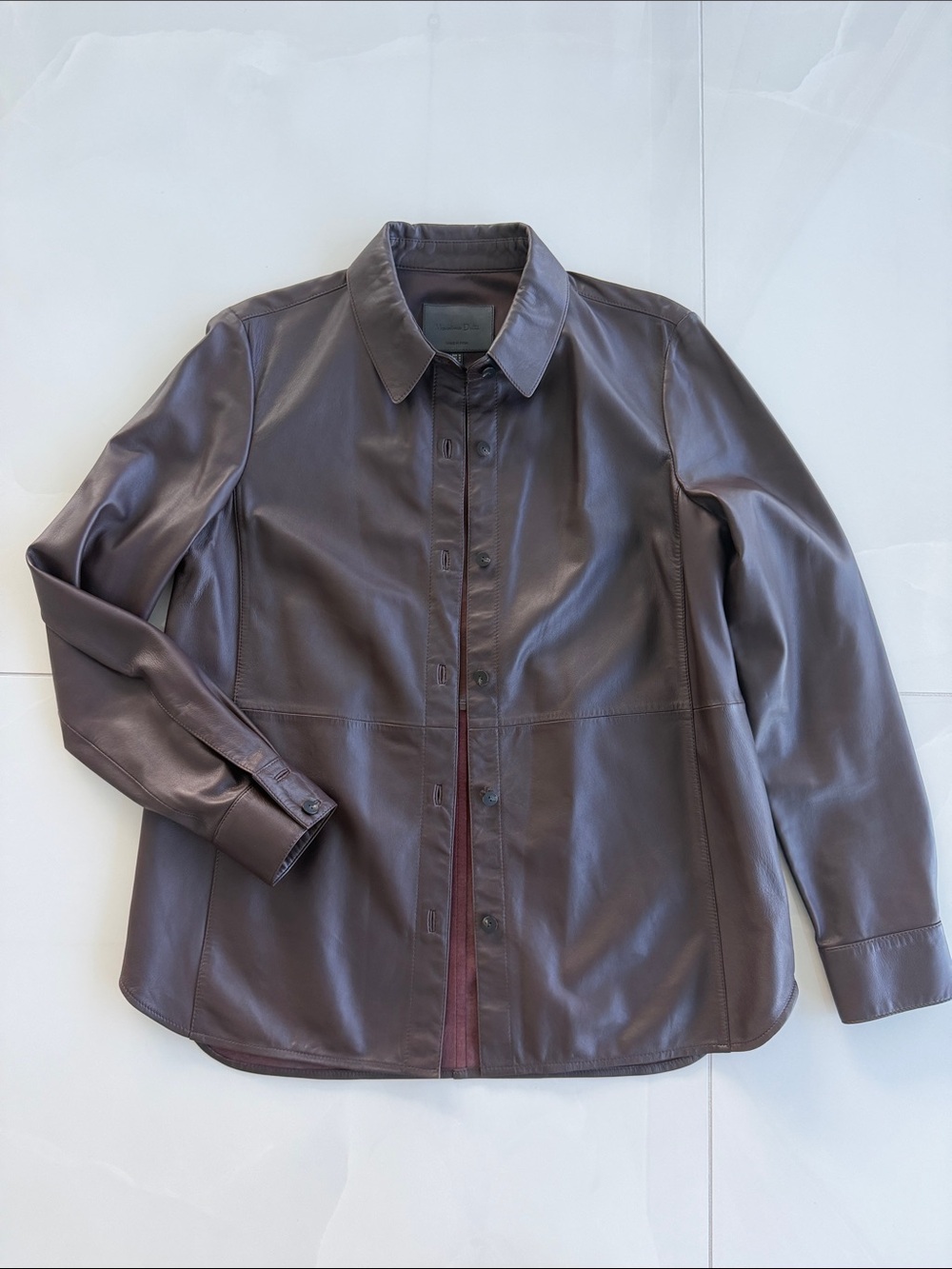 Massimo Dutti Dark Brown Leather Button-Front Shirt Jacket
